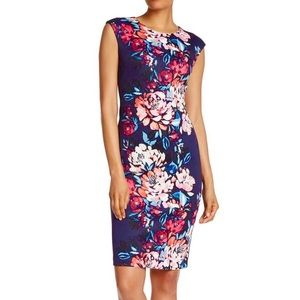 Vince Camuto Navy Floral Scuba Midi Dress Size 6